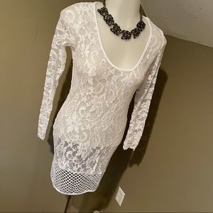 White Lace Sheer Dress/One Size